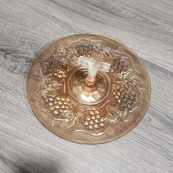 EUC Vintage Amber Carnival Glass Grape & Gable Marigold Serving Platter - Picture 2 of 5